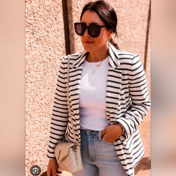 Loft striped single button Classic blazer Size 10P - Picture 1 of 6